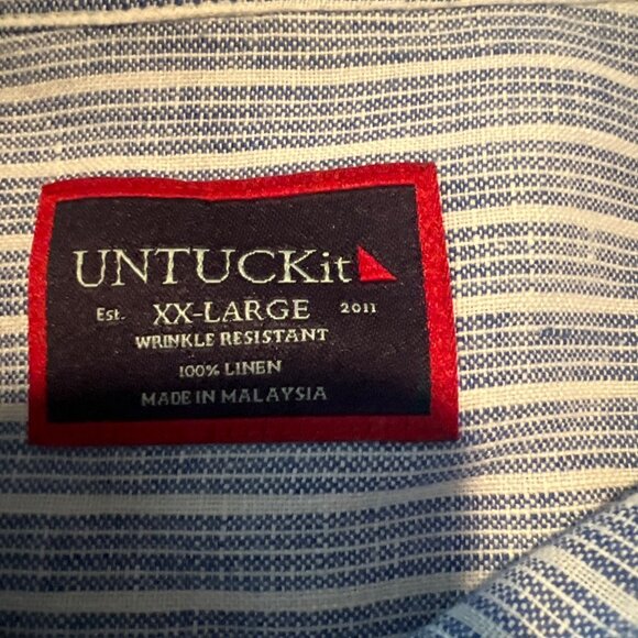 Untuckit Westrey Wrinkle Resistant Blue Striped Linen Short Sleeve Shirt XXL - Picture 6 of 7